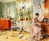 Carl Larsson Famous Paintings - An Interior with a Woman Reading